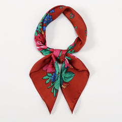Red Flower Print Bandana Vintage Boho Square Scarf Classic Neckerchief