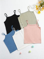 5pcs Girls Solid Cami Top Set - Comfy Tops For Everyday Outdoor Gift Sports