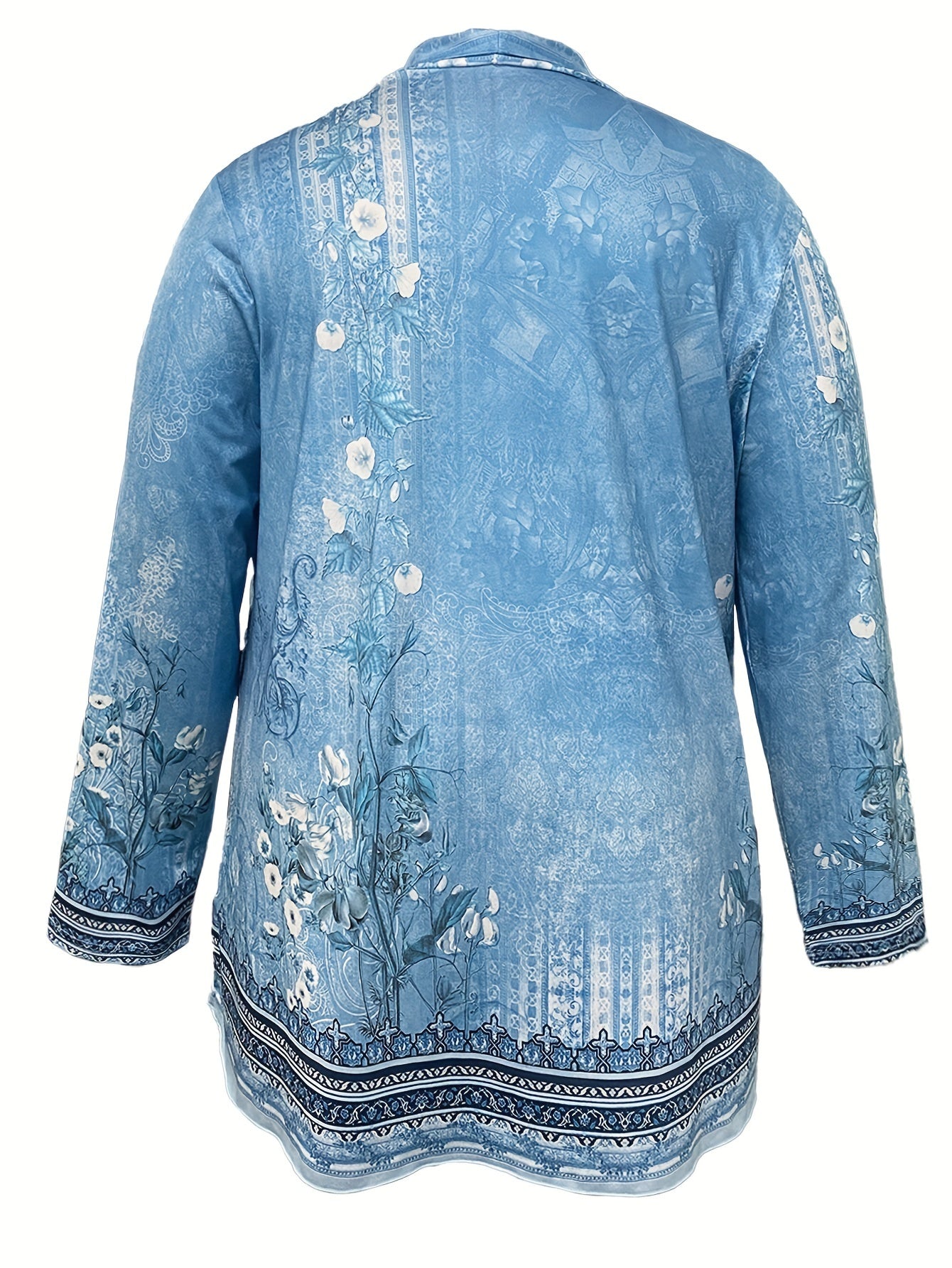 Retro Cardigan Women's Plus Border Floral Print Shawl Collar Cardigan