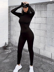Long Sleeve Fleece High Elastic Yoga Jumpsuit Solid Sports Bodysuit