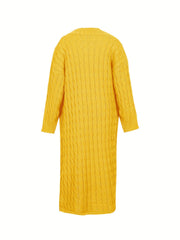 Cable Long Sleeve Open Front Cardigan with Pockets