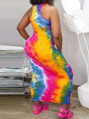 Plus Size Tie Dye Tank Maxi Bodycon Dress