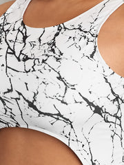 Colorblock Marble Print Cut Out One Piece Swimsuit Women's Plus