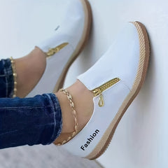Women's Zipper Flat Loafers Comfy Walking Shoes