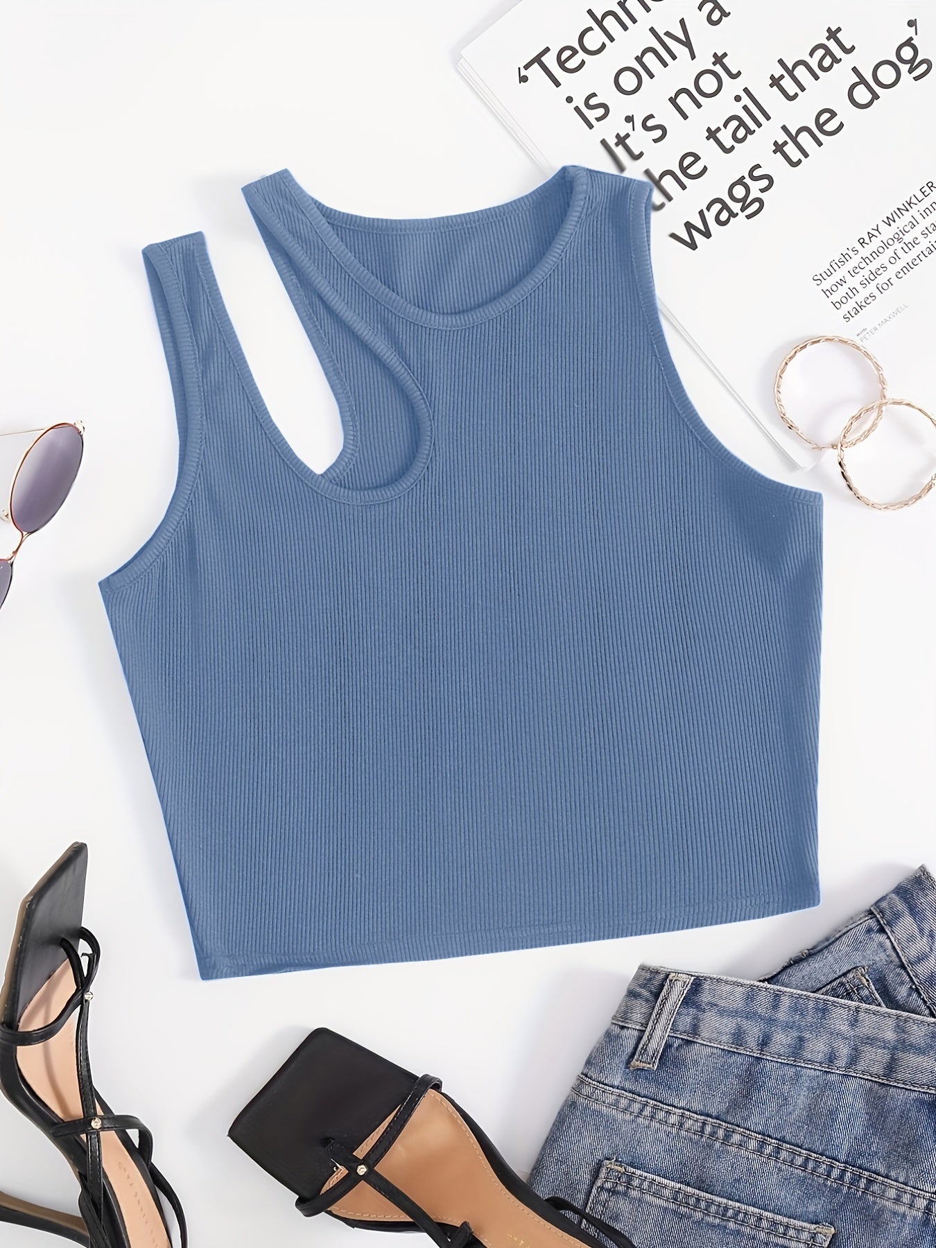 Sexy Sleeveless Tank Top Asymmetrical Neck for Summer