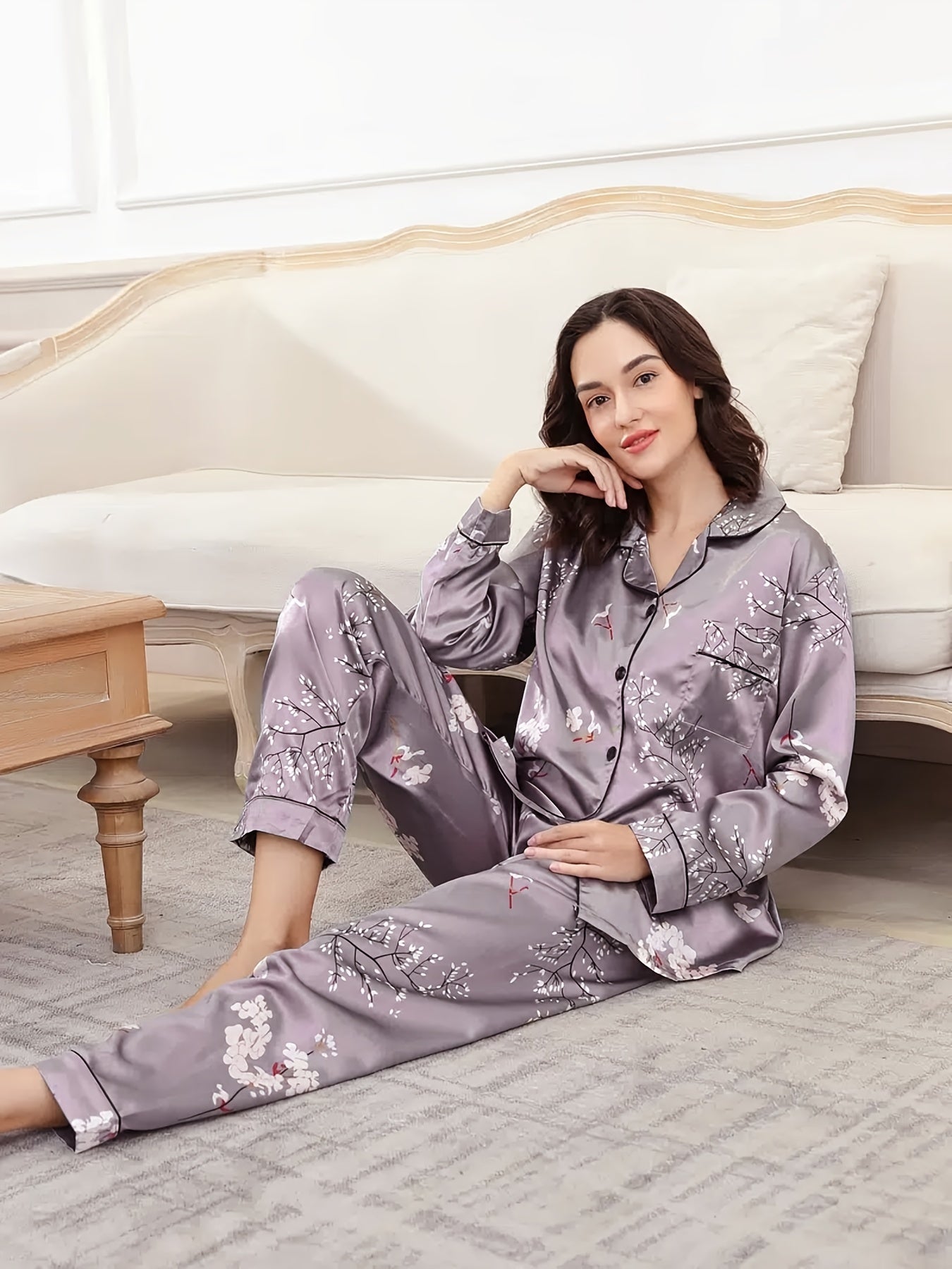 Women's Star Print Pajama Set Long Sleeve Button Up Top Pants