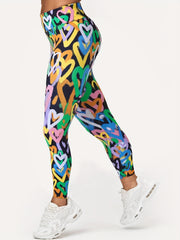Heart Print Yoga Workout Pants Running Fitness Leggings