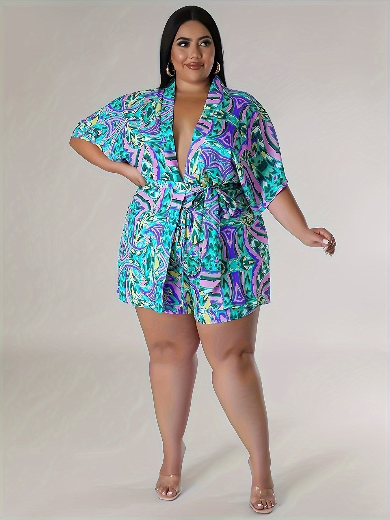 Allover Print Cardigan & Shorts Set