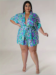 Allover Print Cardigan & Shorts Set