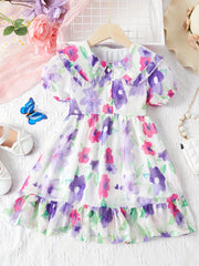 Girls Summer Princess Dress Short Sleeve Floral Dress For Children Clothing