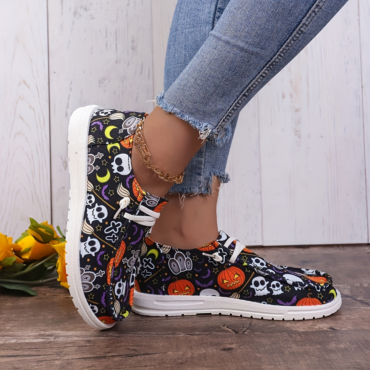 Snowman Pattern Slip On Sneakers Comfortable Wear-Resistance Boat Shoes