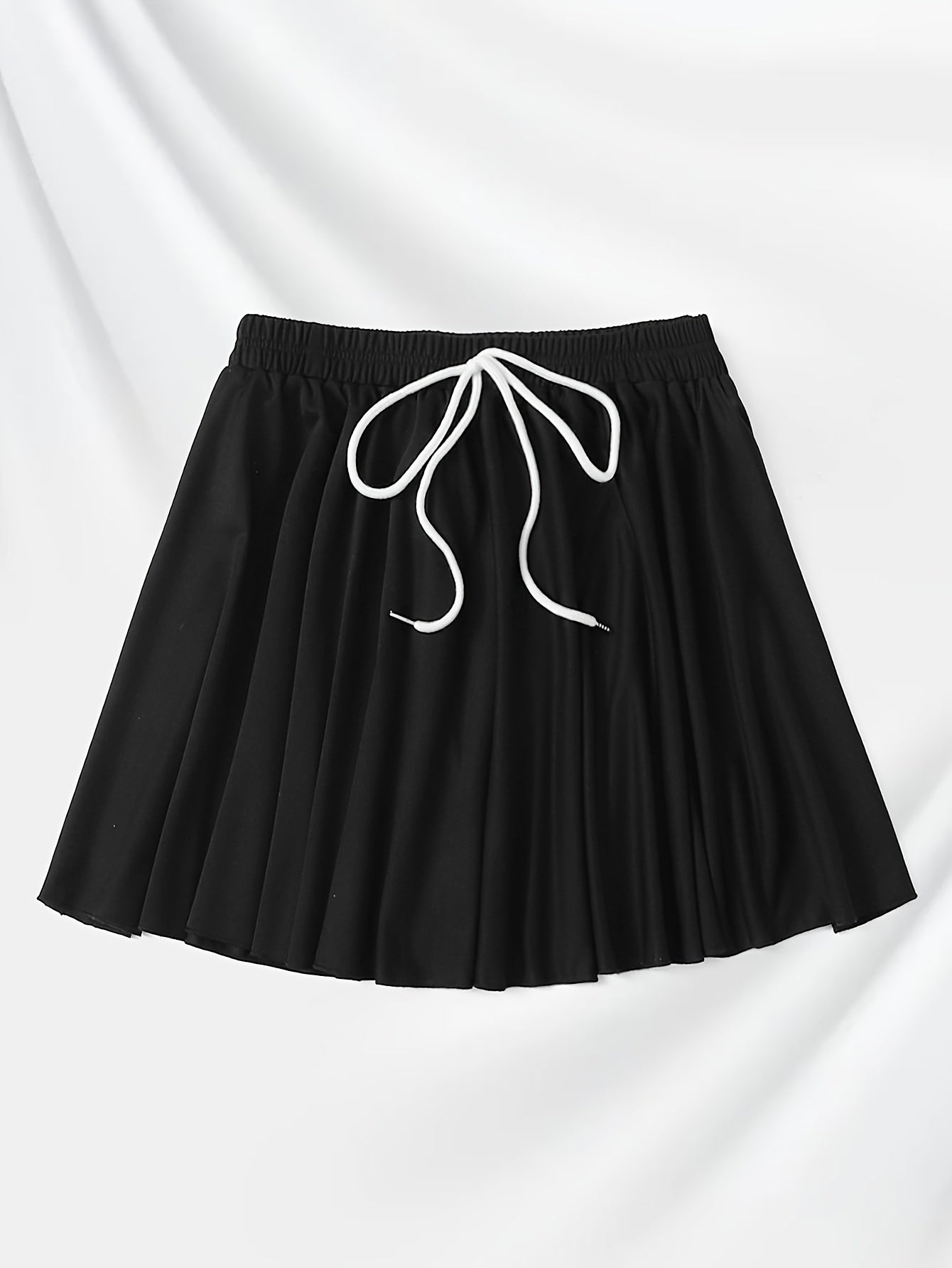 Women's Plus Solid Elastic Waisted Tie Front Skirt