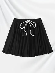 Women's Plus Solid Elastic Waisted Tie Front Skirt