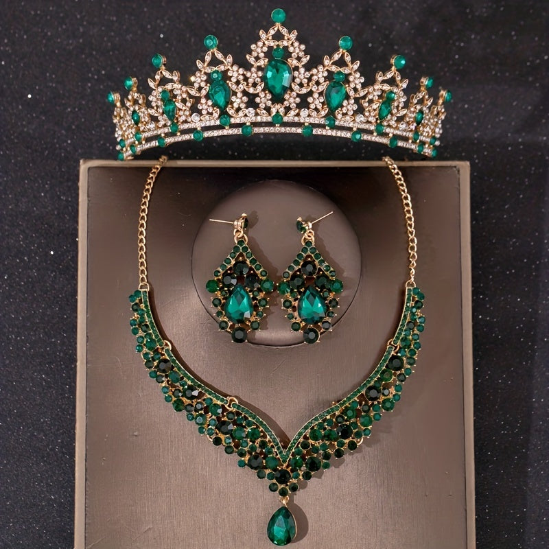 Baroque Green Crystal Bridal Jewelry Rhinestone Tiaras Crown