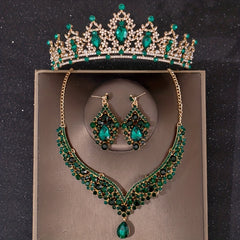 Baroque Green Crystal Bridal Jewelry Rhinestone Tiaras Crown