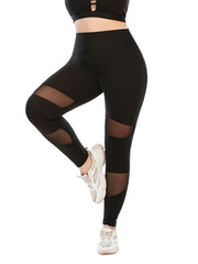 Contrast Mesh Yoga Sports Leggings With Pocket Women's Plus Size