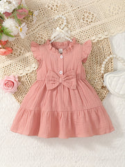 Baby Girls Cotton Ruffled Puffy Dress With Bow