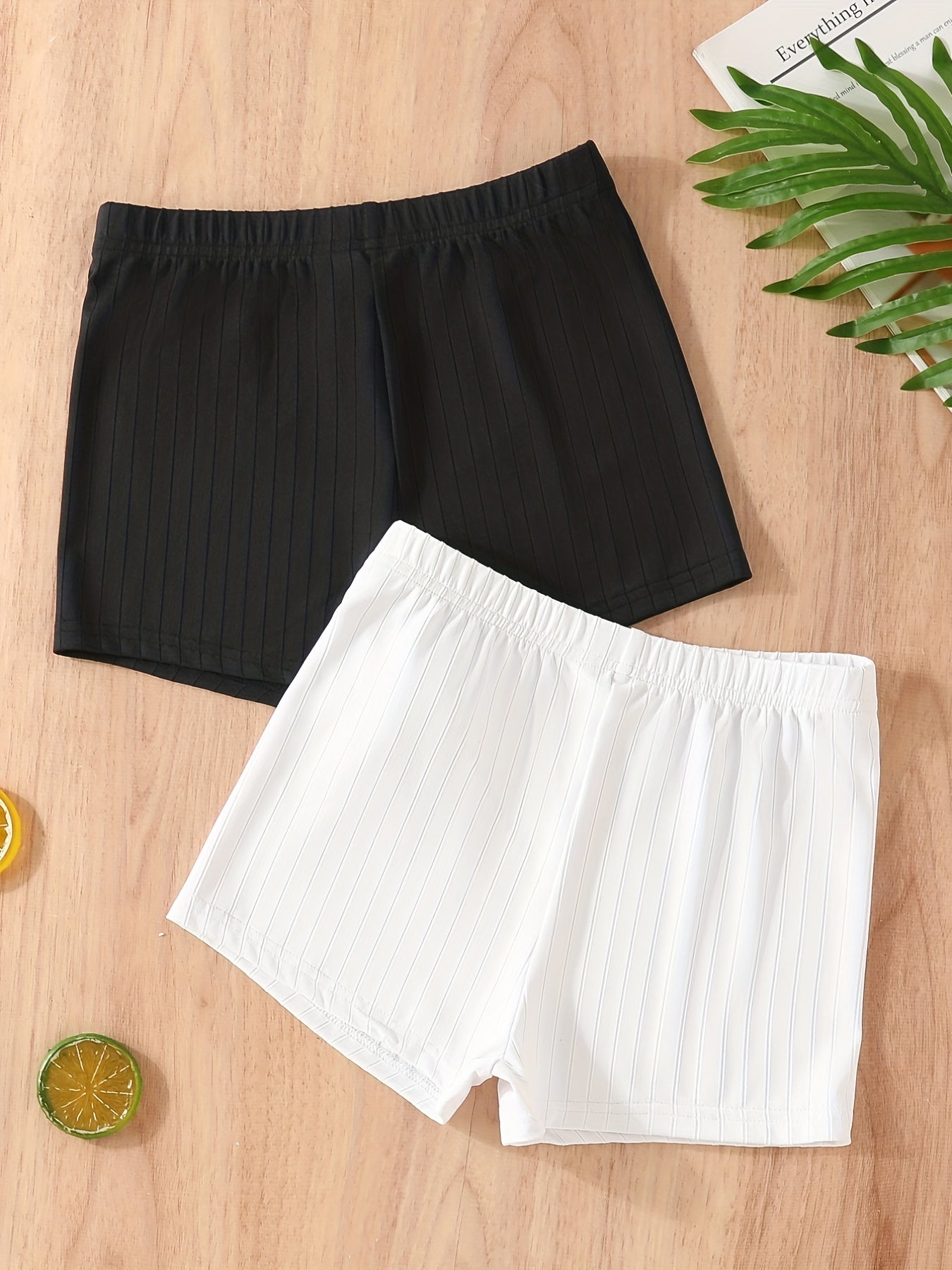 2pcs Girls Ribbed Elastic Waist Shorts for Kids