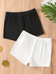 2pcs Girls Ribbed Elastic Waist Shorts for Kids