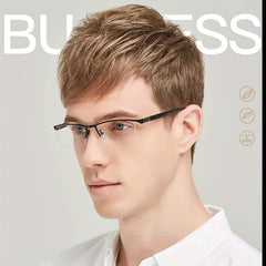 Men's Metal Half Frame Reading Glasses Light Blocking