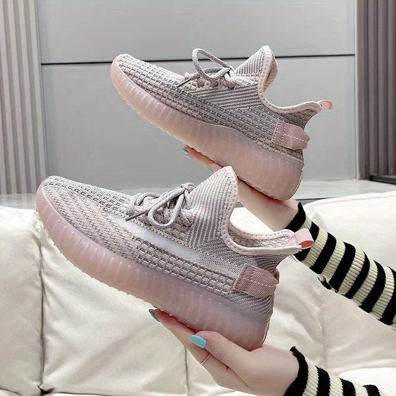 Women's Lightweight Knit Sports Shoes Lace Up Low Top Running Shoes