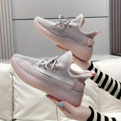 Women's Lightweight Knit Sports Shoes Lace Up Low Top Running Shoes