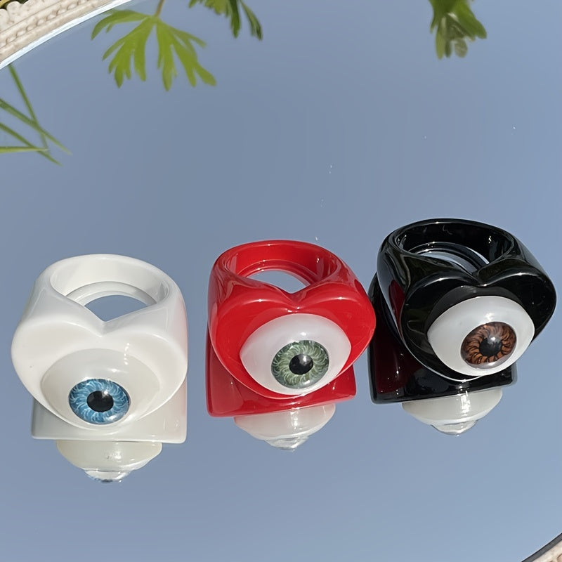 Colorful Love Heart Evil Eye Ring for Women