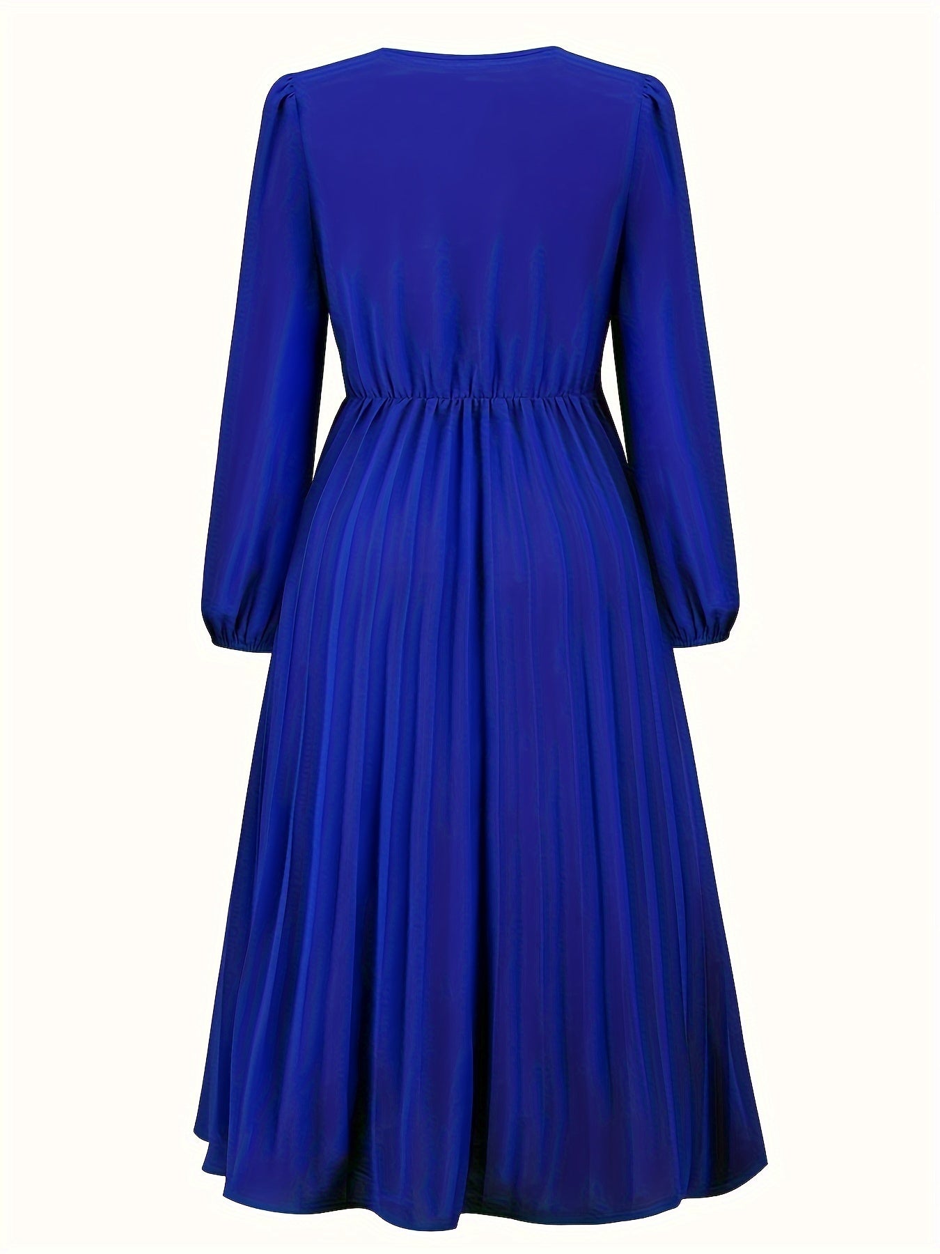 Solid Buckle Maxi Dress Lantern Sleeve Surplice Neck