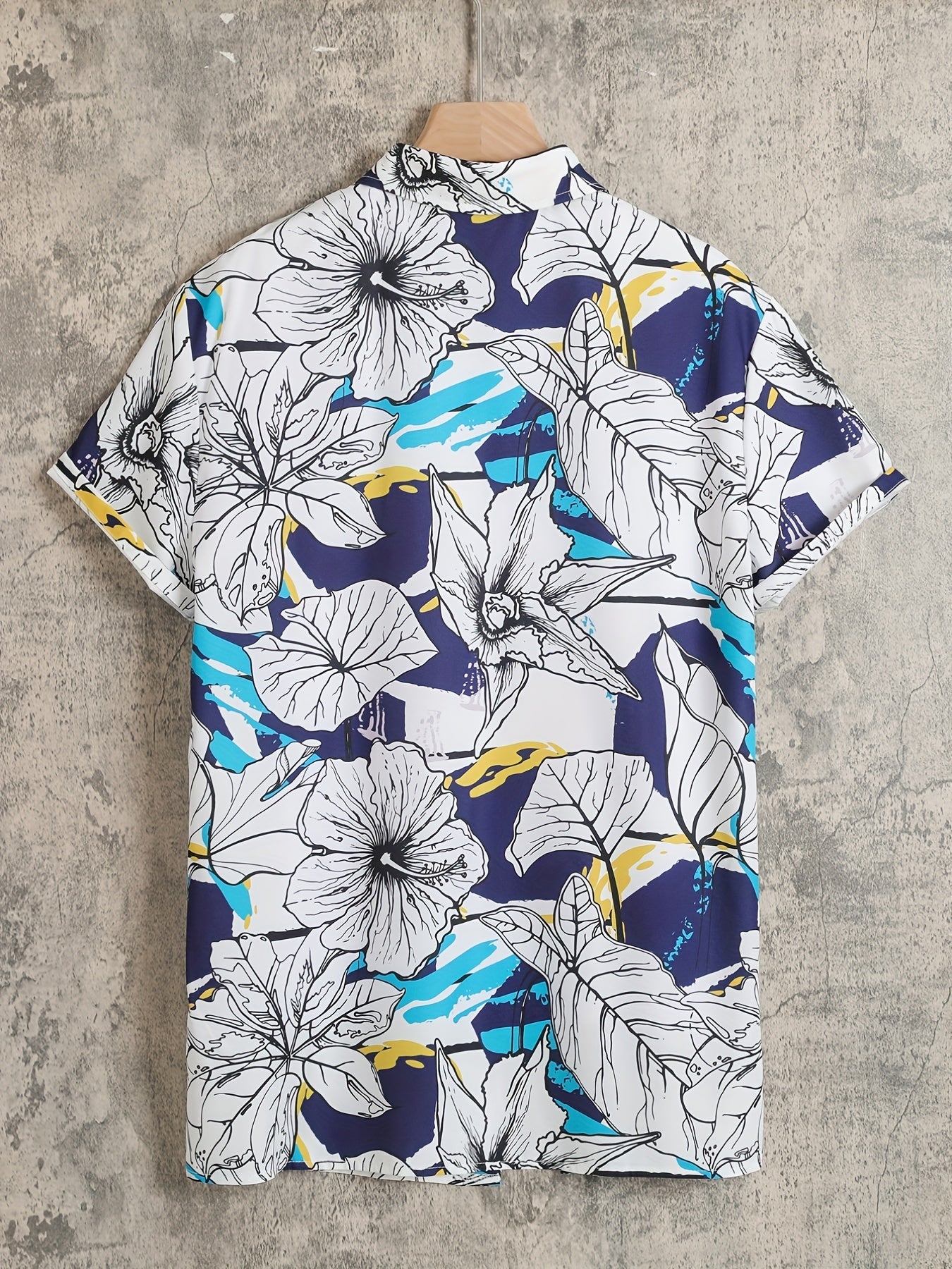 Men's Floral Lapel Shirt Casual Button Up Short Sleeve Loose Shirt