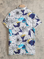 Men's Floral Lapel Shirt Casual Button Up Short Sleeve Loose Shirt