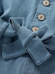 Girls Casual Short Sleeve Denim Jumpsuit Romper With Belt