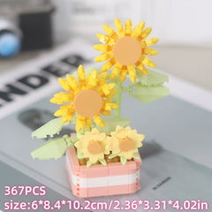 Sunflower Rose Flower Pot Building Blocks Artificial Bouquet Desktop Decoration