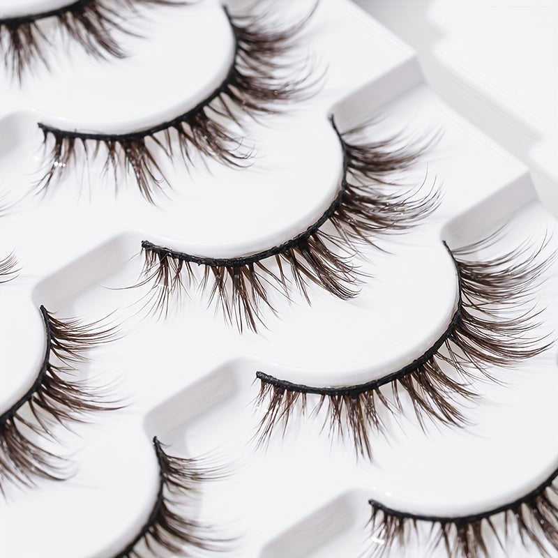 7 Pairs Brown Spiky Manga Lashes Natural Look Cosplay False Eyelashes