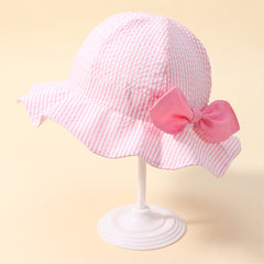 Baby Girls Bow Striped Bucket Hat Wide Brim
