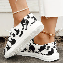Women's Dairy Cow Pattern Flat Shoes Lightweight Soft Comfortable Walking Shoes