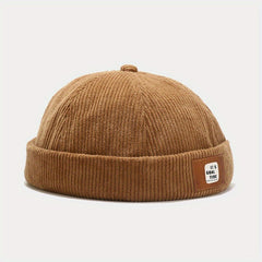 Unisex Corduroy No Brim Beanie Hat With Label Letter Style
