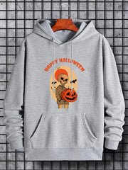 Men's Halloween Print Hoodie Active Drawstring Hooded Sweatshirt