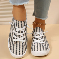 Women's Striped Canvas Shoes Casual Lace Up Outdoor Sneakers