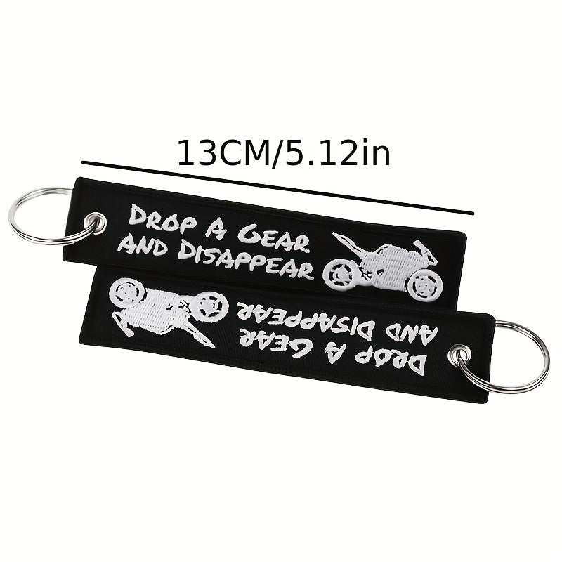 Embroidered Motorcycle Keychain Drop A Gear Disappear