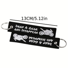 Embroidered Motorcycle Keychain Drop A Gear Disappear