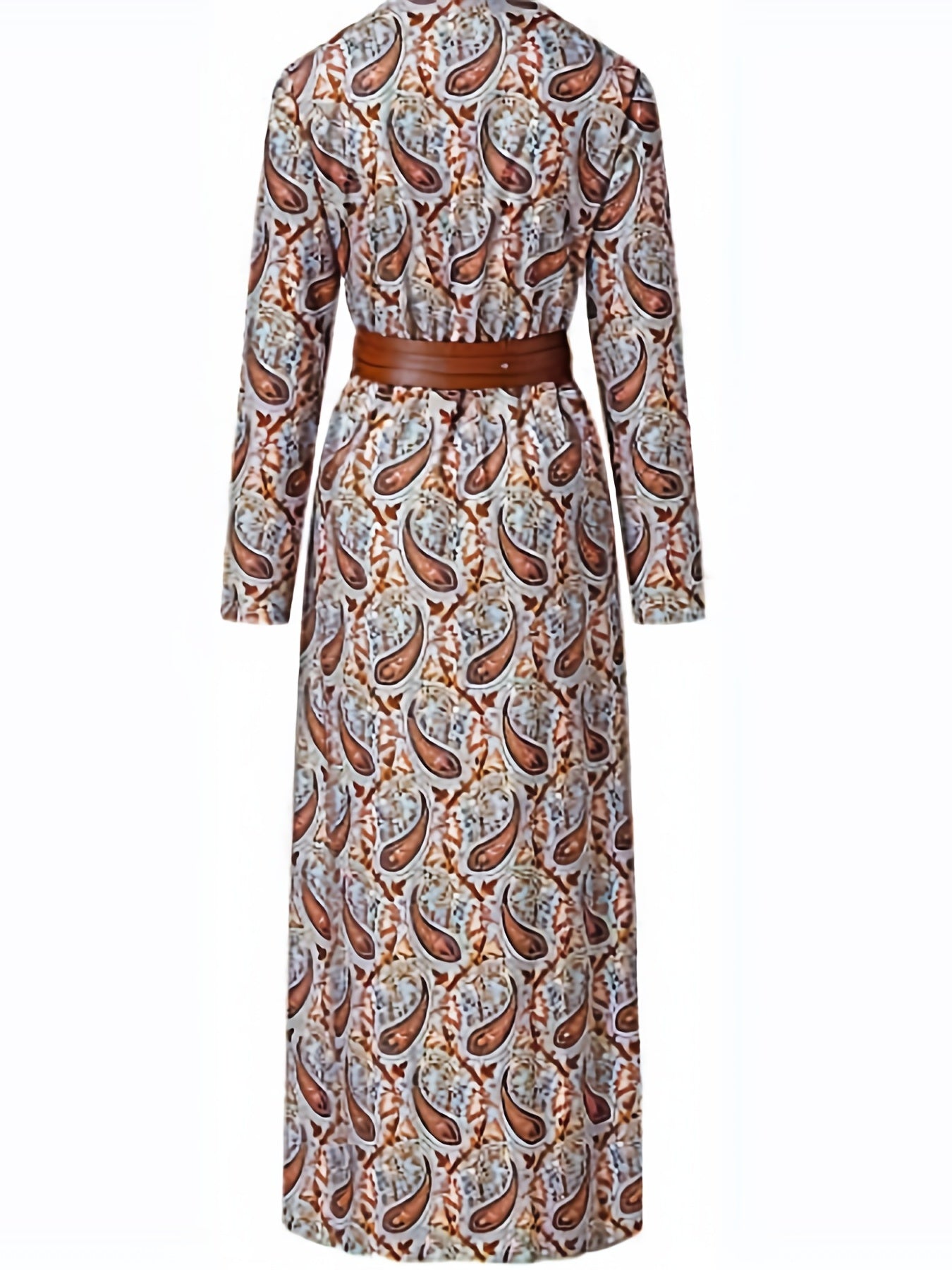 Paisley Print V Neck Dress Boho Long Sleeve High Waist Maxi Dress