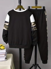 Boy's KING Print Outfit 2pcs Sweatshirt & Sweatpants Set for Spring Fall
