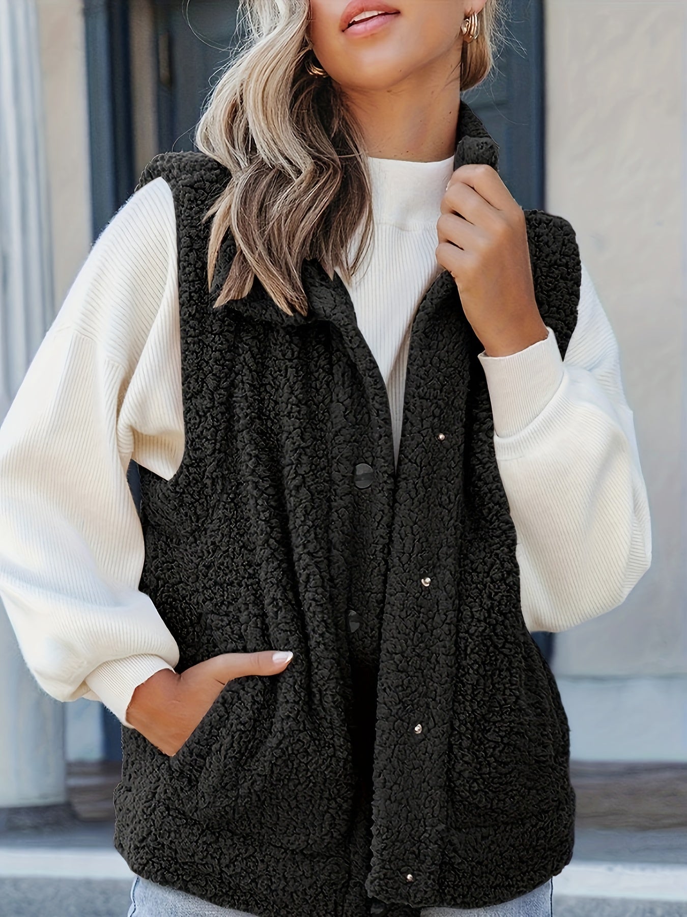 Women's Fleece Sports Vest Jacket Stand Neck Lightweight Fall Warm Coat