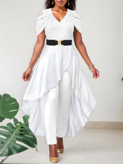 Chic Cold Shoulder Jumpsuit with Overskirts