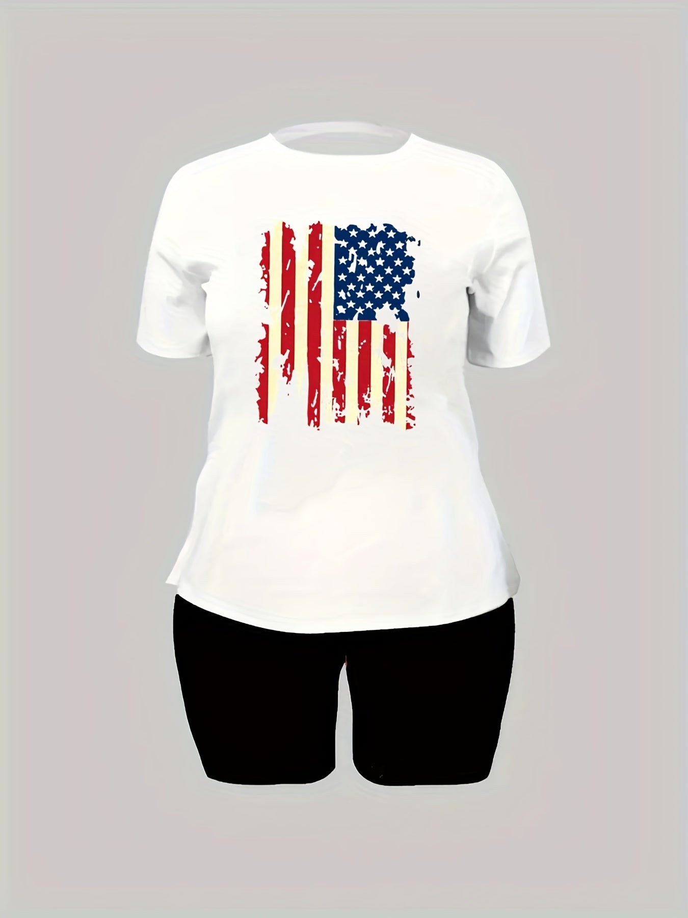 Women's Plus Flag Lip Print Tee & Shorts Set