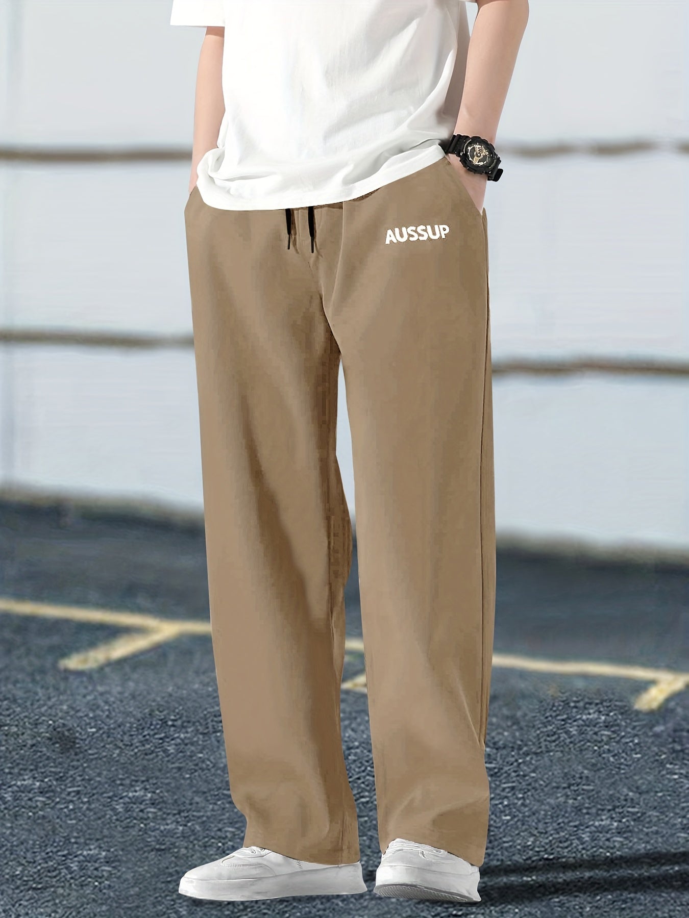 Print Drawstring Sweatpants Loose Fit Casual Pants for Men