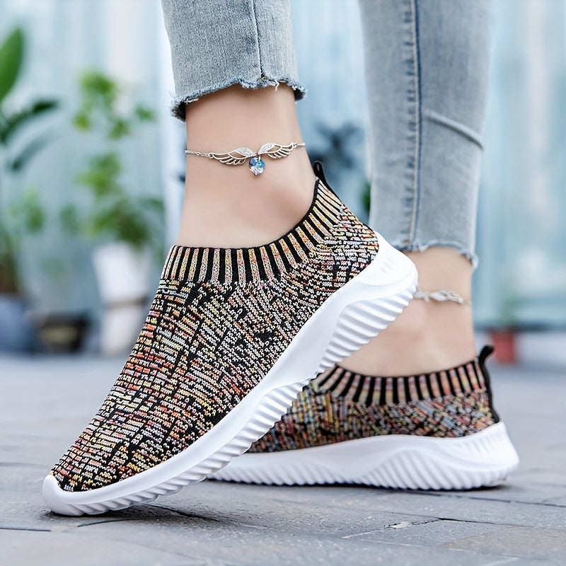 Women's Multicolor Woven Slip-On Sneakers Flatform Casual Running Shoes