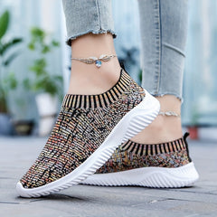 Women's Multicolor Woven Slip-On Sneakers Flatform Casual Running Shoes