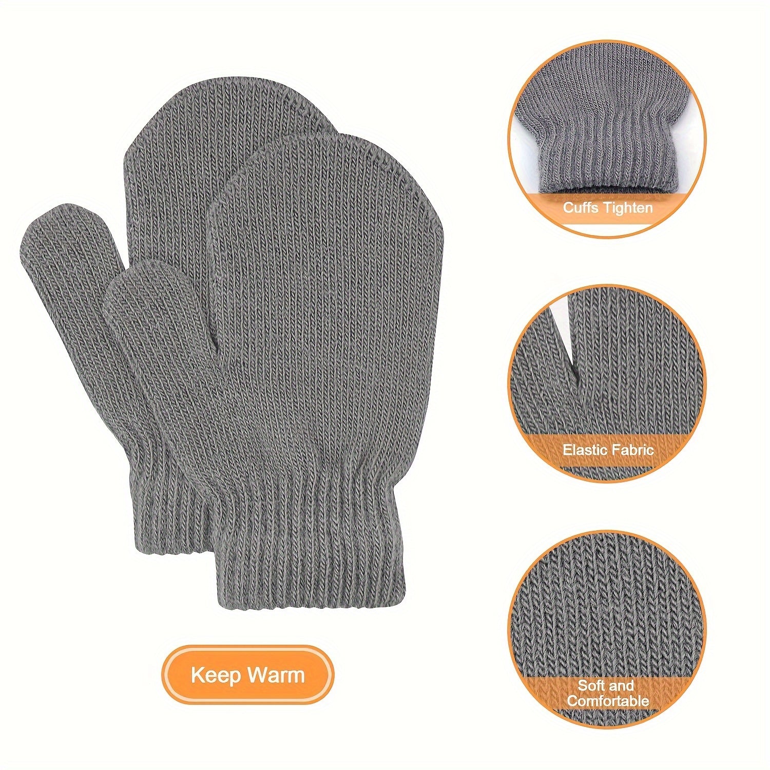 4 Pairs Winter Sports Mittens for Kids, Warm Knitted Gloves