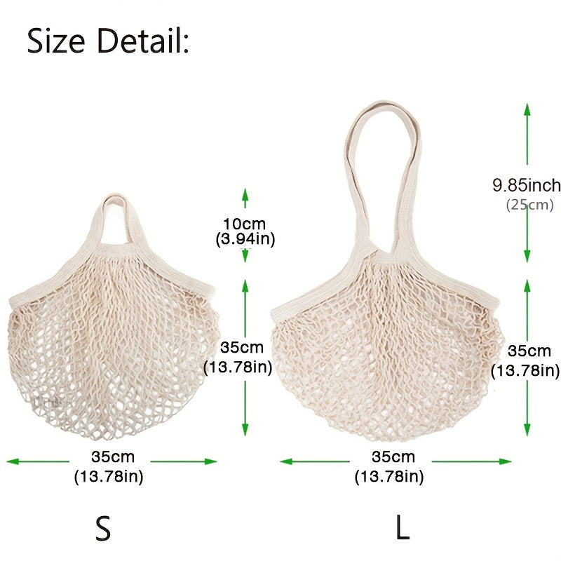 2pcs Reusable Cotton Mesh Grocery Bags with Long Handle - Colorful